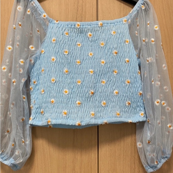 Elasticated mesh daisy embroidery crop top size L - pink vanilla - Picture 4 of 5